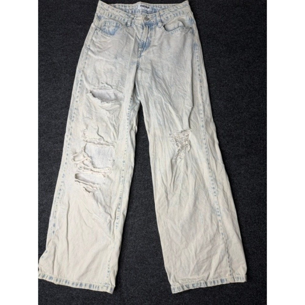RSQ Womens High Waisted Wide Leg Distressed Acid Wash Jeans Light Blue Size 27